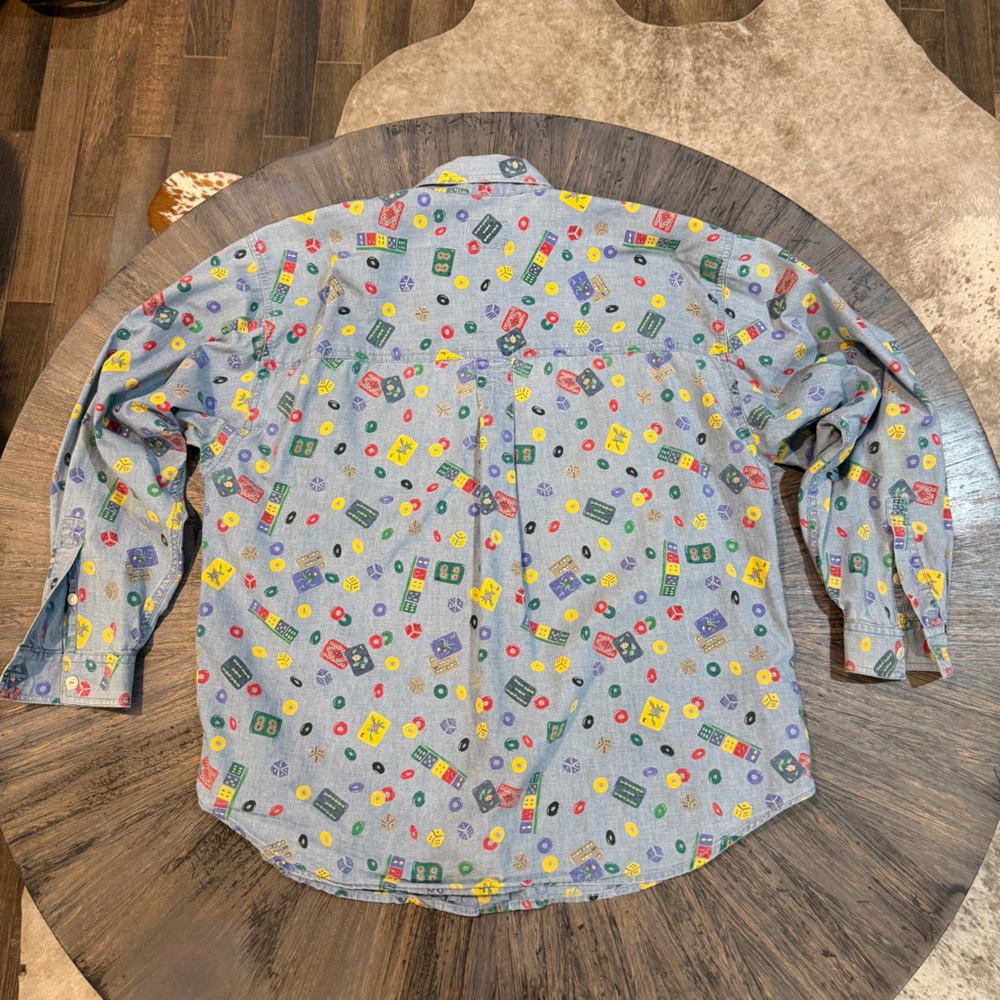 Vintage 90s Lizwear Chambray Shirt – Dice, Domino & Game Print – Size L - Picture 2 of 13